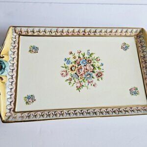 R. Capodimonte Italy Ceramic Hand Painted Floral Serving Tray 14.5" Inches